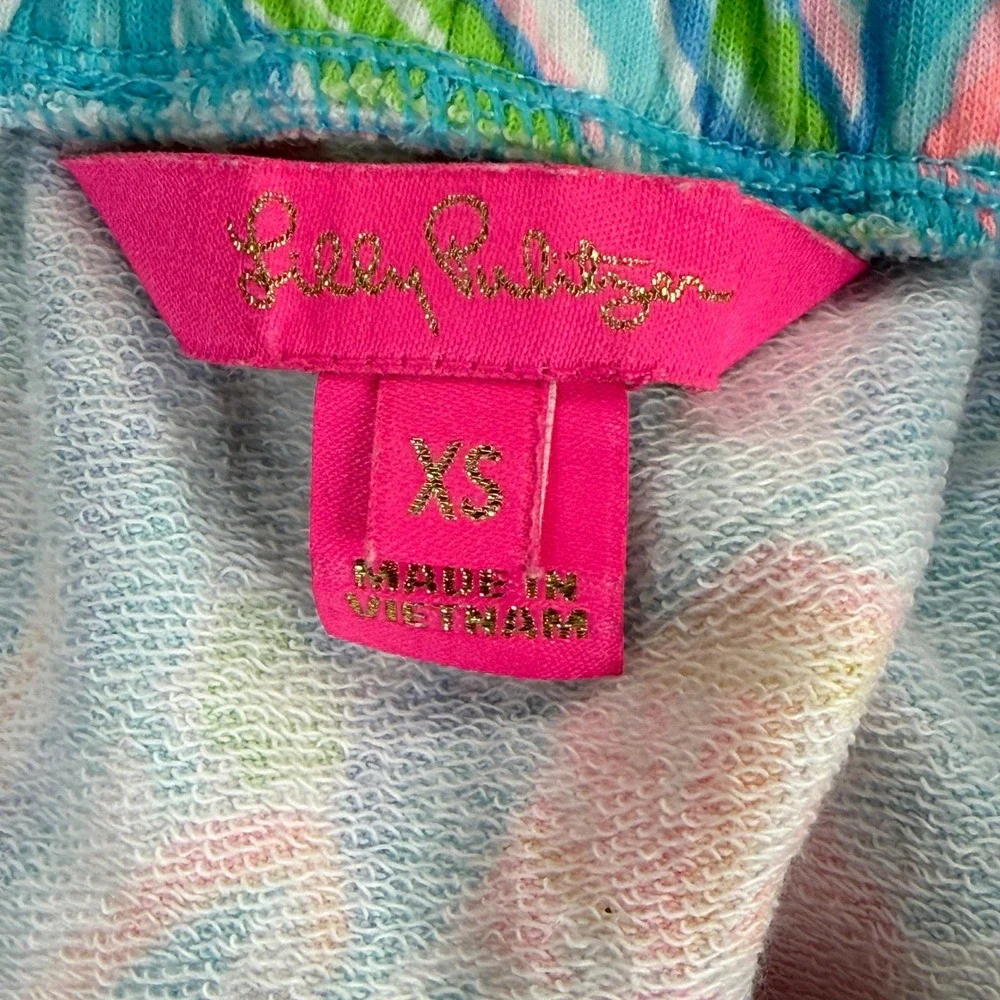 Lilly Pulitzer Donna Strapless Romper XS Pink Blue Floral Scalloped French Terry
